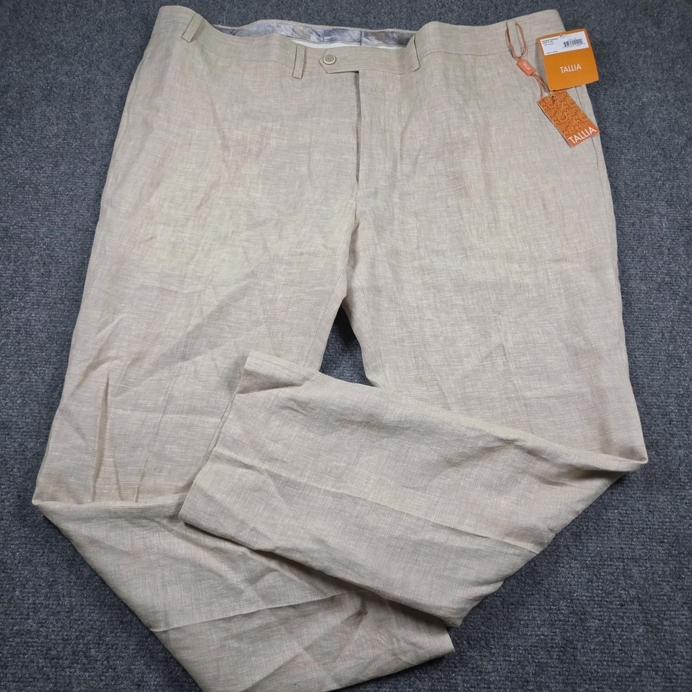 TALLIA Mens Dress Pants 100% Linen Light Tan Size 44x30 New